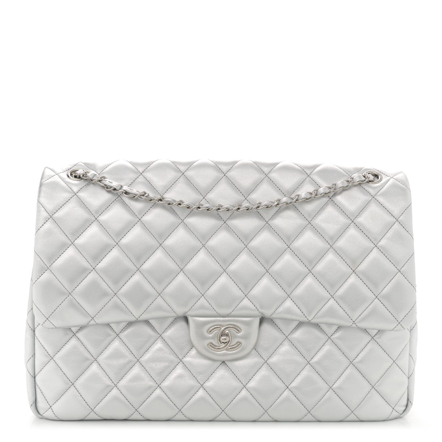 Chanel Metallic Lambskin Quilted XXL Travel Flap Bag Silver 1 of 11