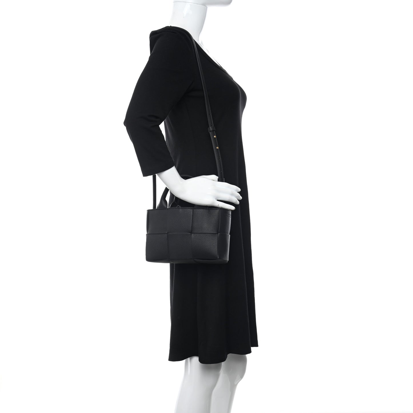Grained Calfskin Maxi Intrecciato Mini Arco Tote Black