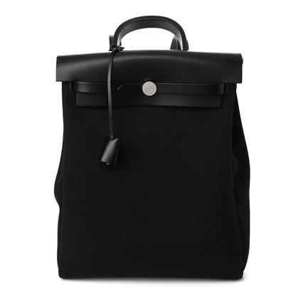 Hermes Military Toile Vache Hunter Herbag a Dos Zip Retourne Backpack Black 3 of 10