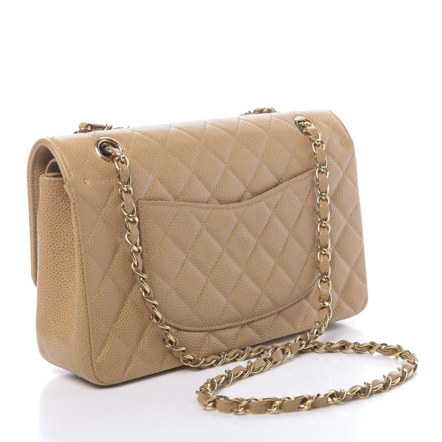 Caviar Quilted Medium Double Flap Beige