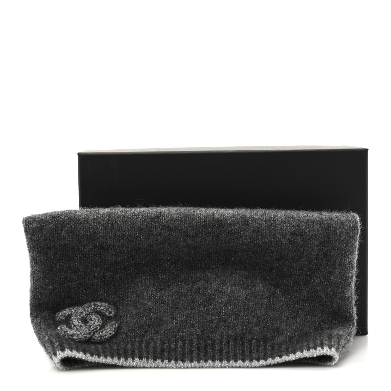 Chanel Cashmere Blend CC Beanie Hat Grey 6 of 6