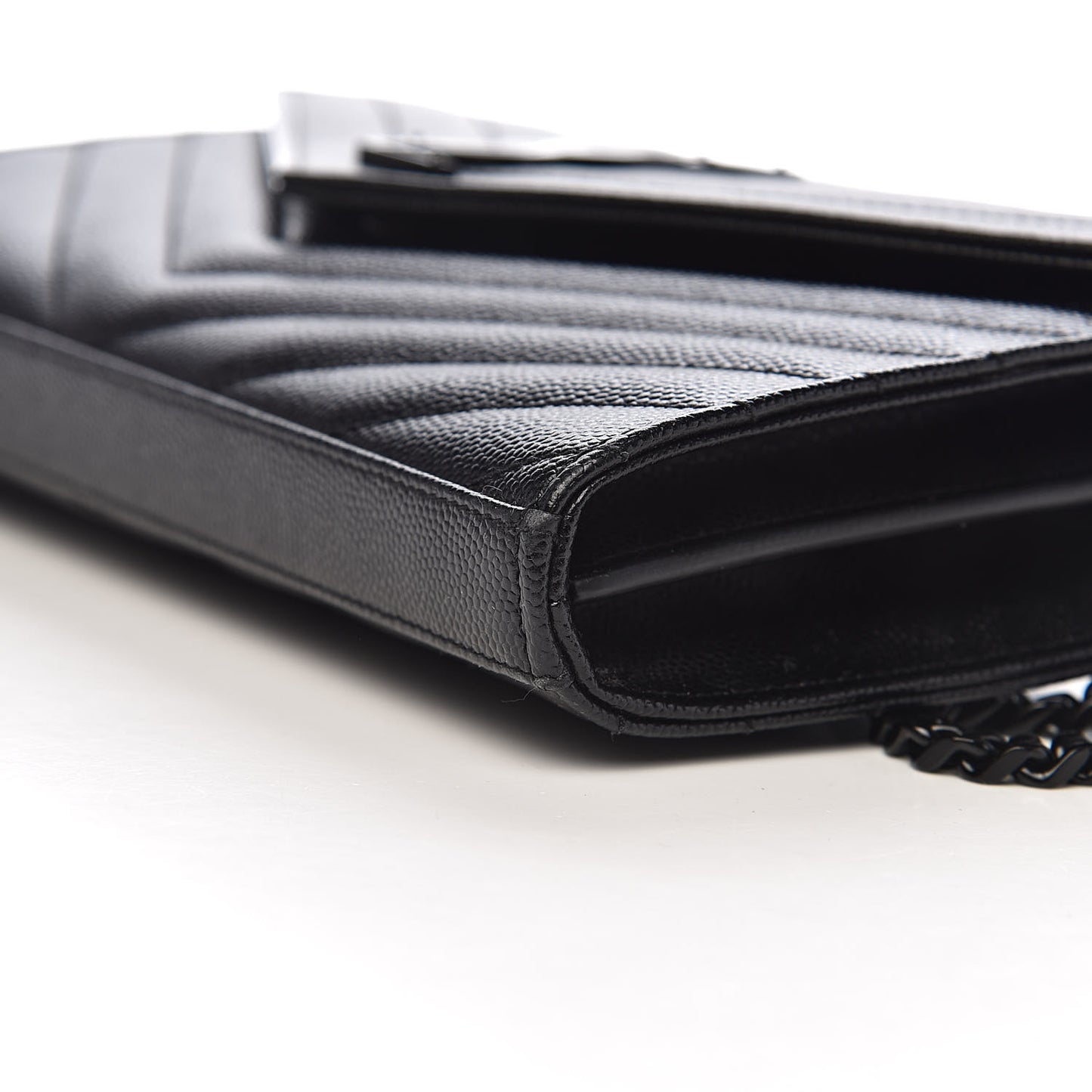 Grain De Poudre Matelasse Chevron Monogram Chain Wallet Black
