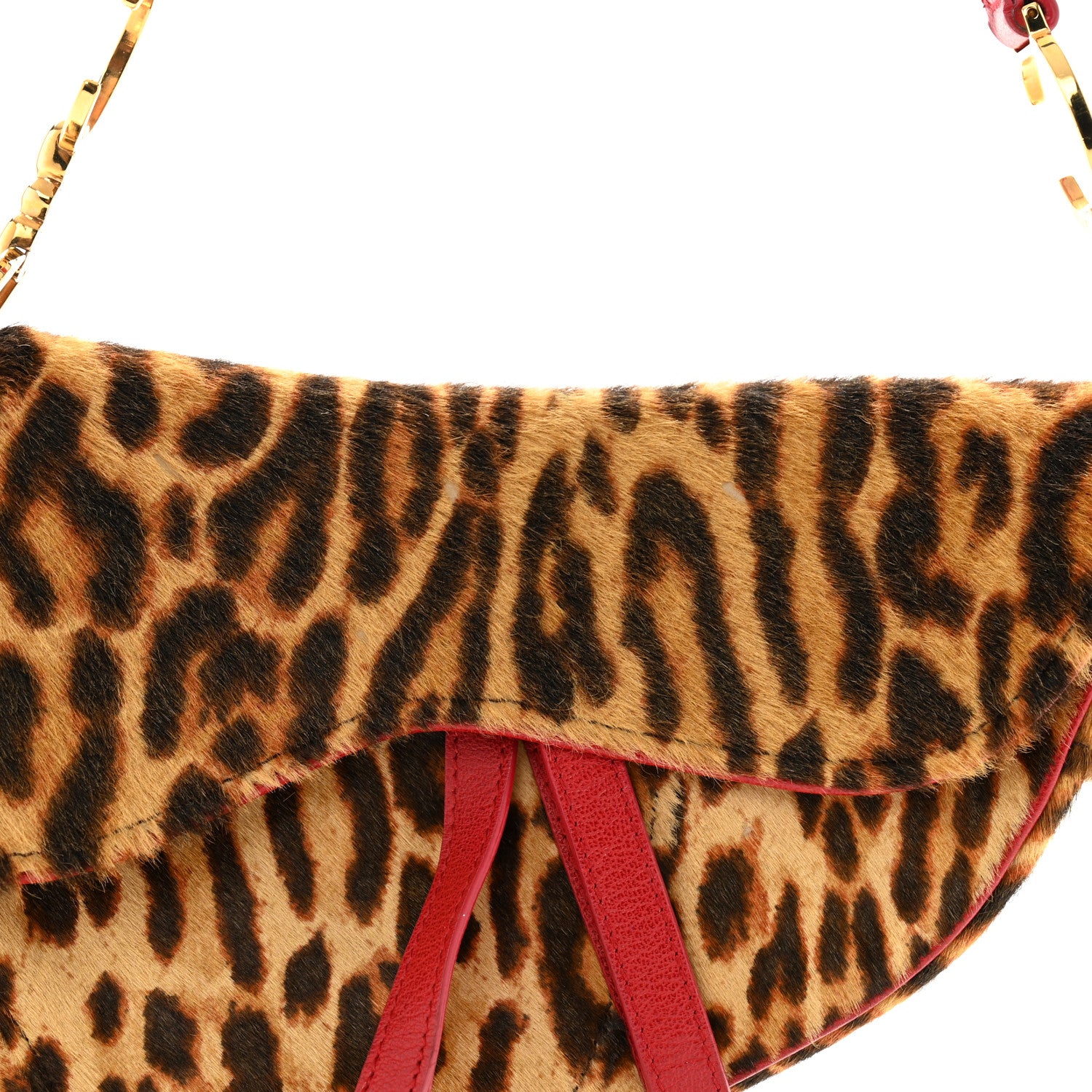 Christian Dior Pony Hair Leopard Saddle Bag Red 8 of 13