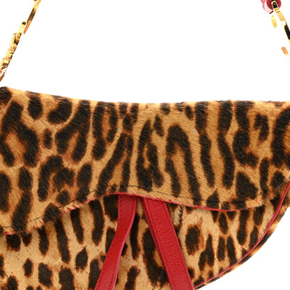 Christian Dior Pony Hair Leopard Saddle Bag Red 8 of 13