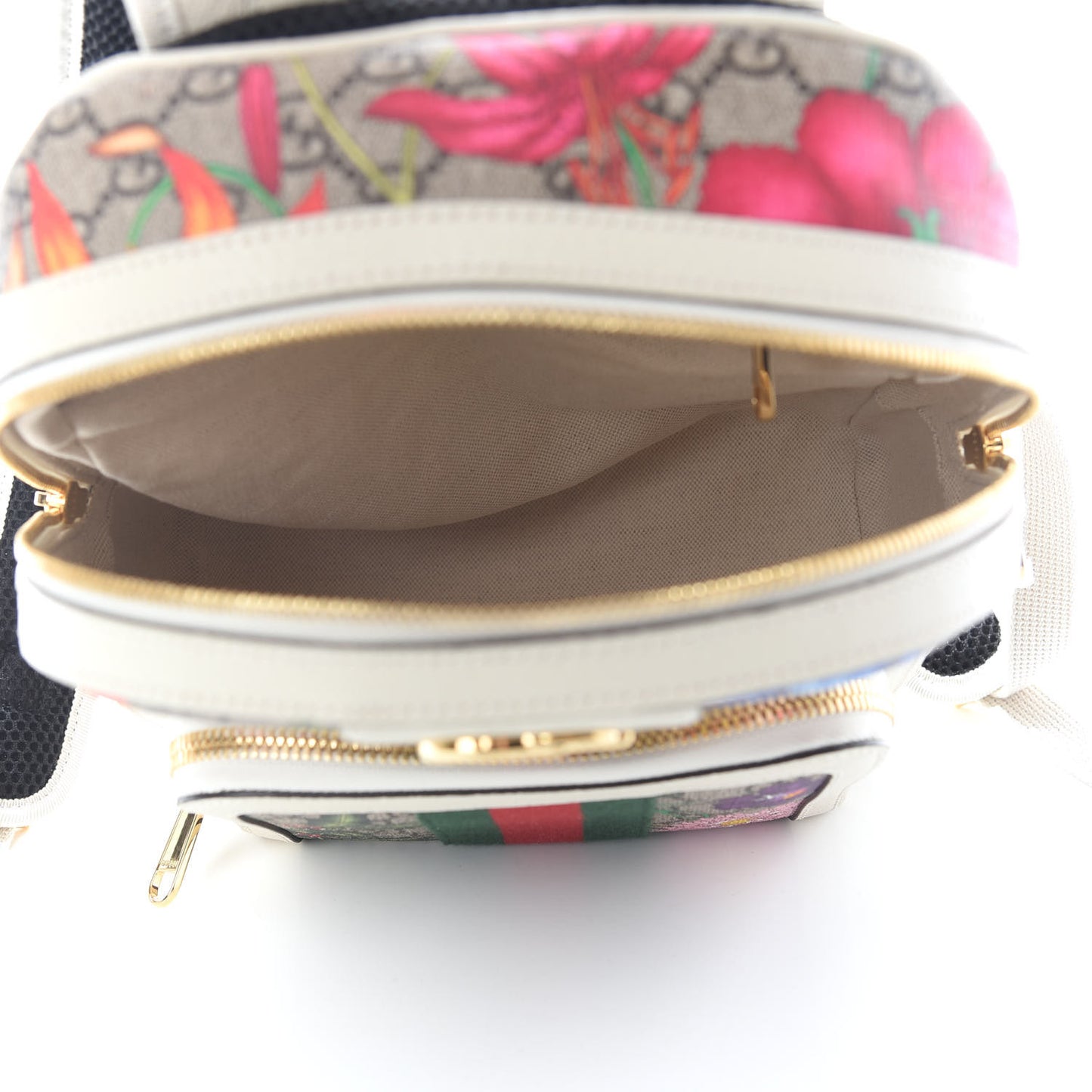 GG Supreme Monogram Flora Web Small Ophidia Day Backpack White