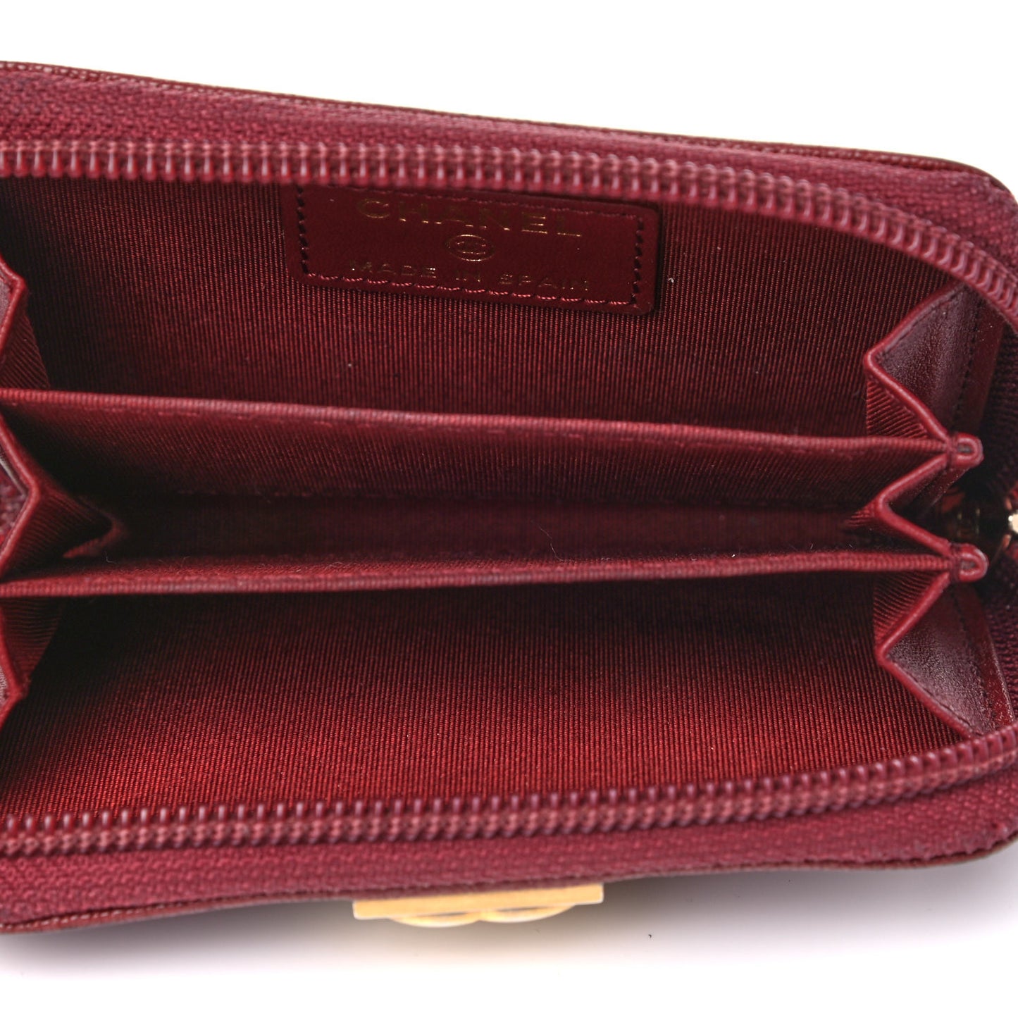 Caviar Quilted Boy Zip Around Coin Purse Wallet Burgundy