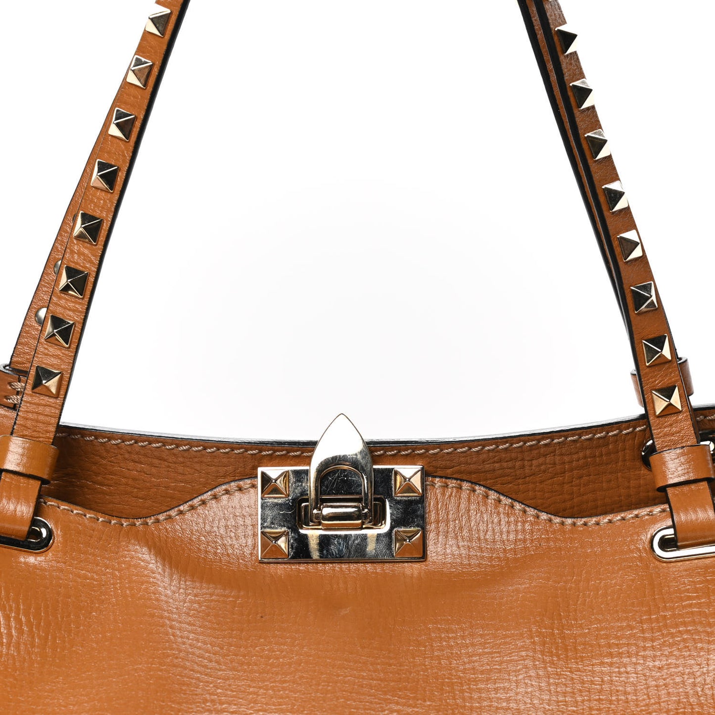 Textured Calfskin Medium Rockstud Tote Camel