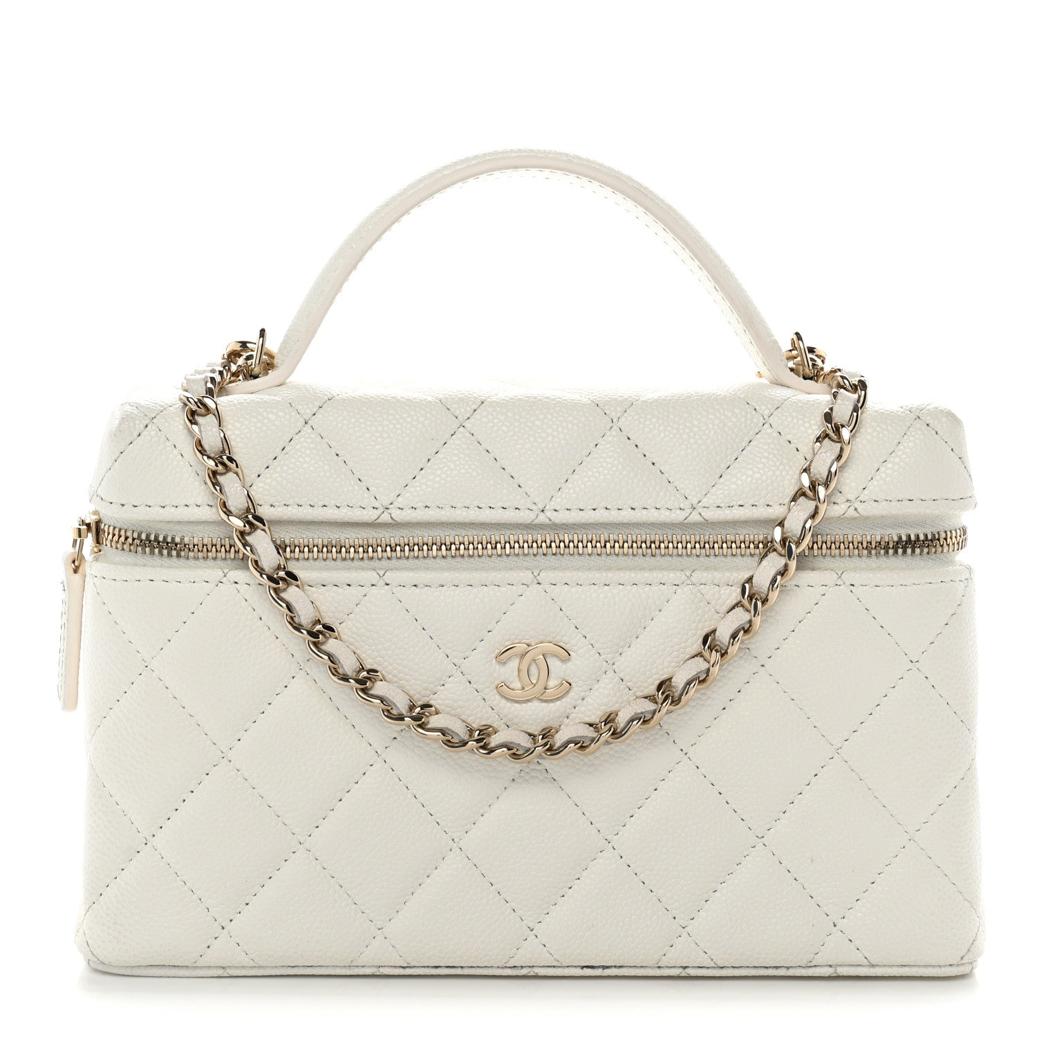 Chanel Caviar Quilted Top Handle Slim Vanity With Chain White 1 of 11