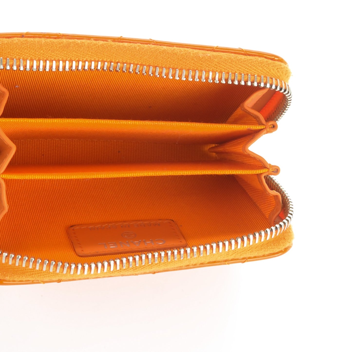 Patent Calfskin Quilted Zip Coin Purse Orange