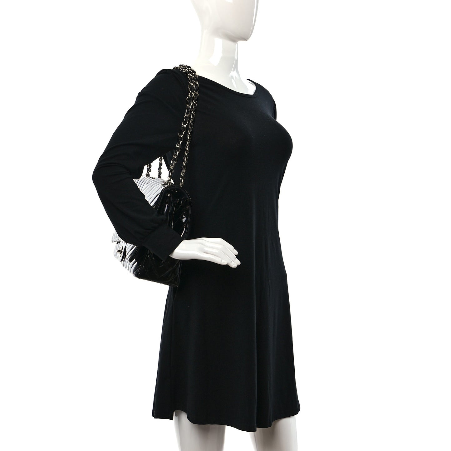 Patent Chevron Quilted Maxi Single Flap Black
