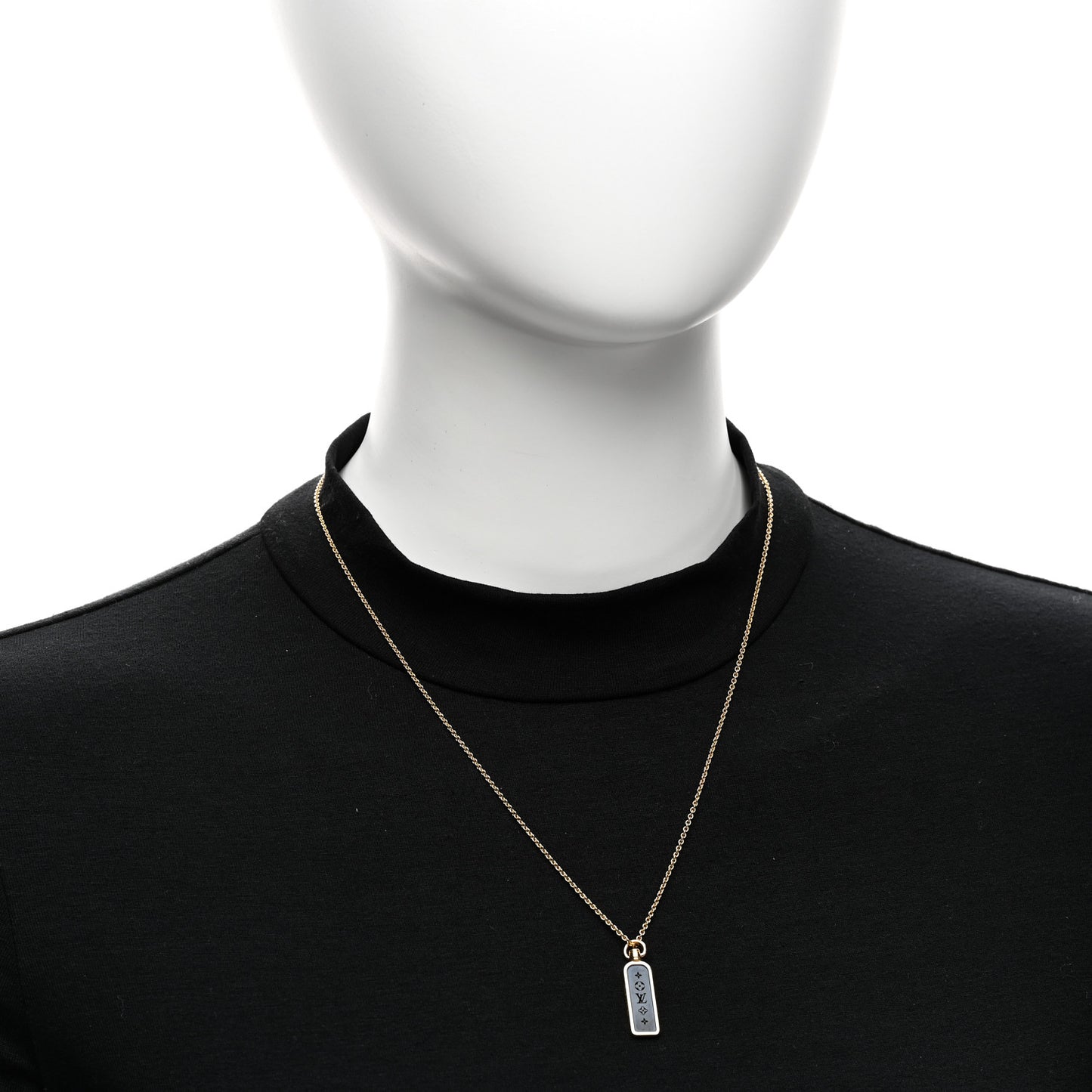 18K Yellow Gold Blue Titanium Small Les Gastons Tag Pendant Necklace