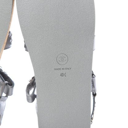 Chanel Metallic Calfskin Chain Flat Sandals 40 Silver 6 of 7