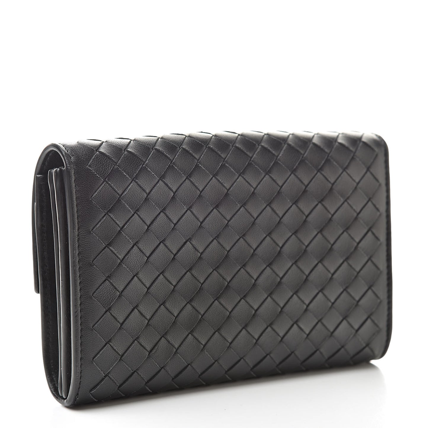 Nappa Intrecciato Continental Compact Wallet Black