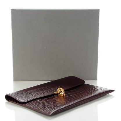 Alexander McQueen Calfskin Crocodile Embossed Skull Envelope Clutch Bordeaux 4 of 8