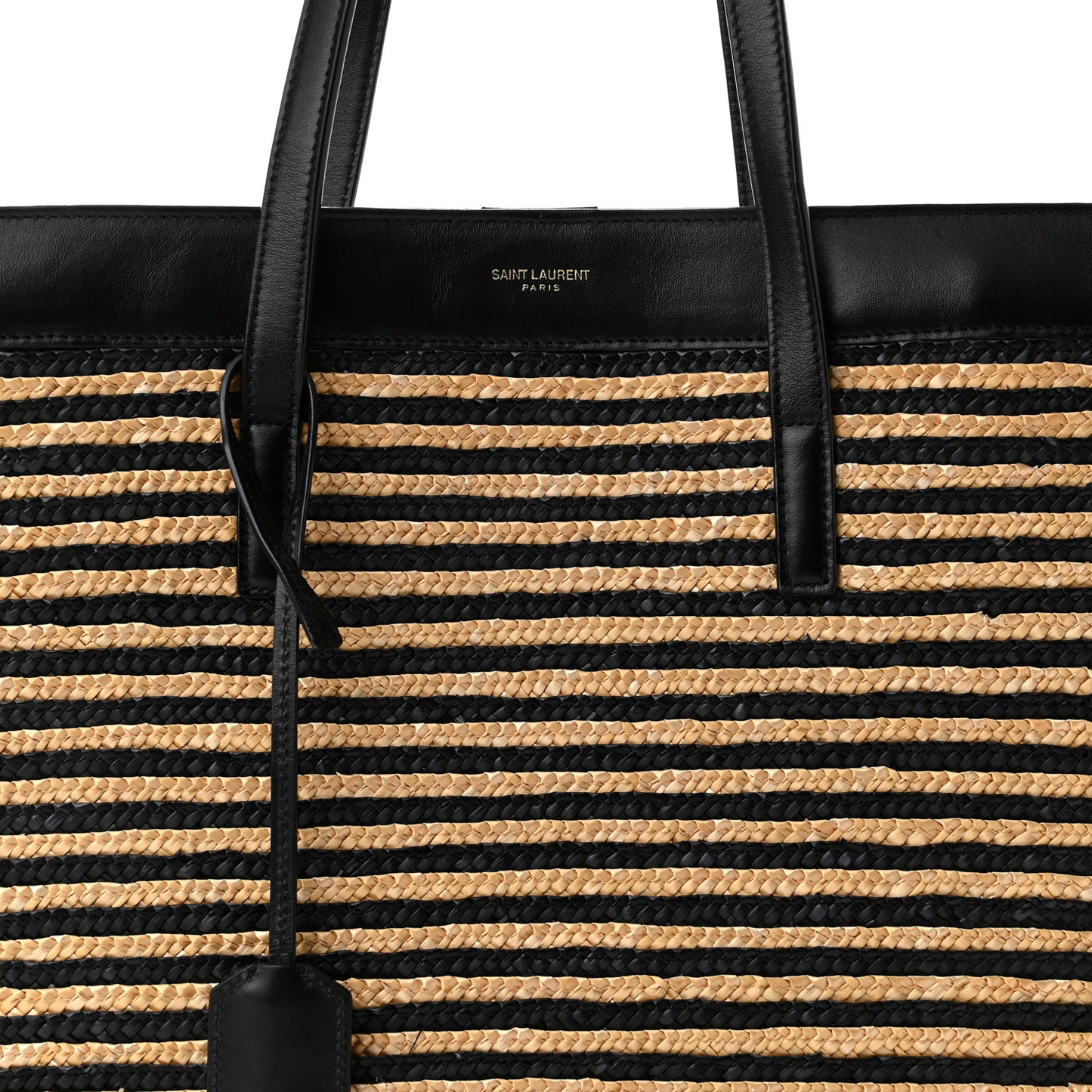 Calfskin Raffia Large Shopping Tote Naturale Black