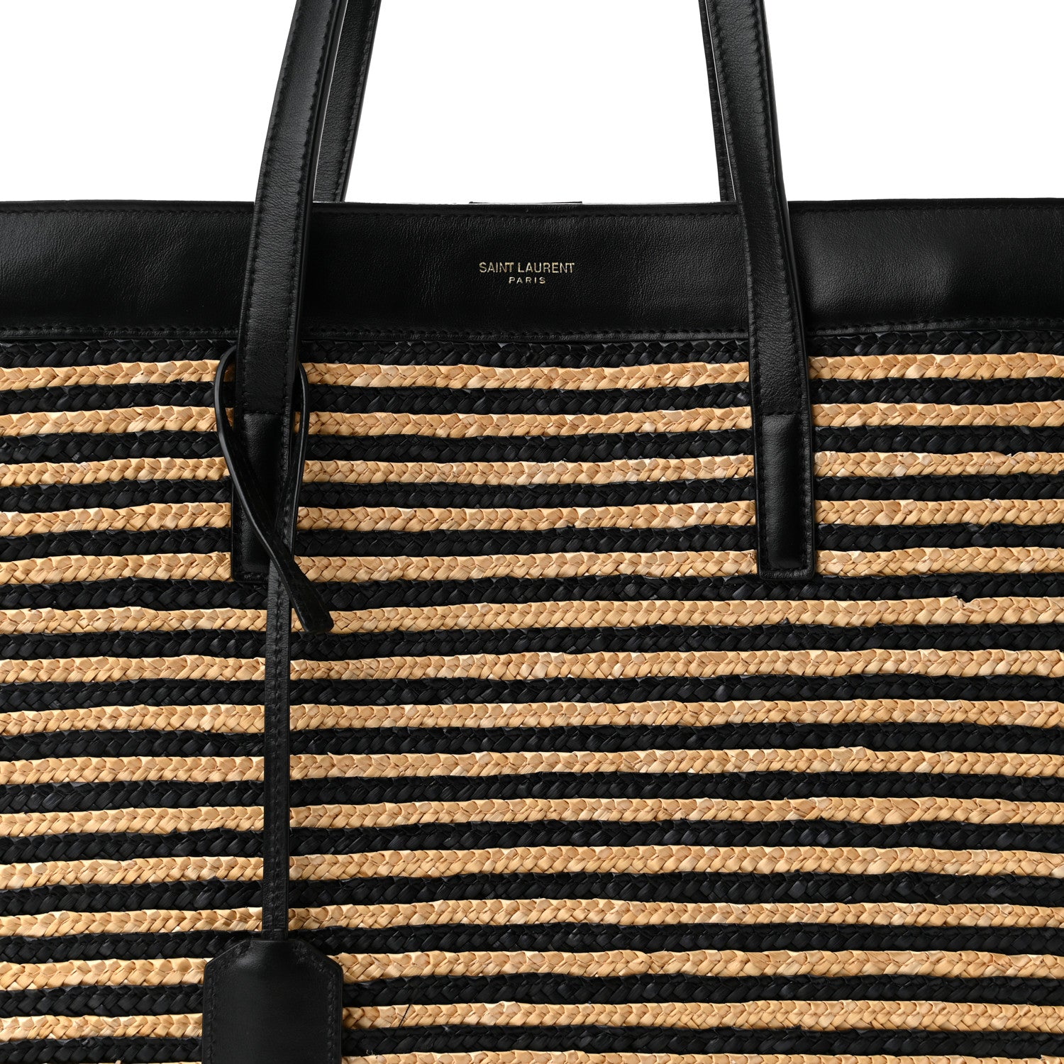 Saint Laurent Calfskin Raffia Large Shopping Tote Naturale Black 8 of 11