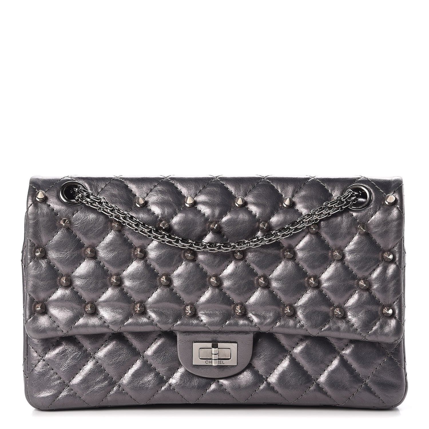 Chanel Metallic Aged Calfskin Quilted Studded 2.55 Reissue 226 Flap Dark Silver 1 of 7
