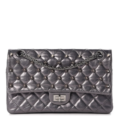 Chanel Metallic Aged Calfskin Quilted Studded 2.55 Reissue 226 Flap Dark Silver 1 of 7