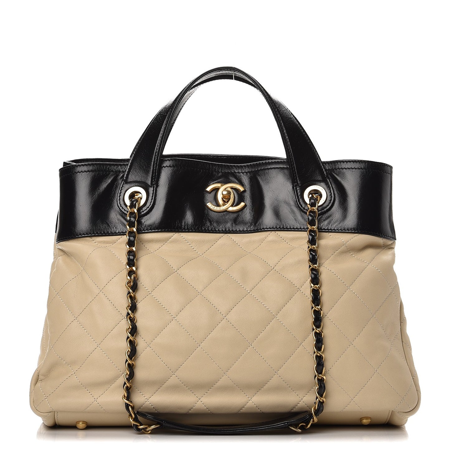 Calfskin Quilted In The Mix Shopping Tote Beige Black