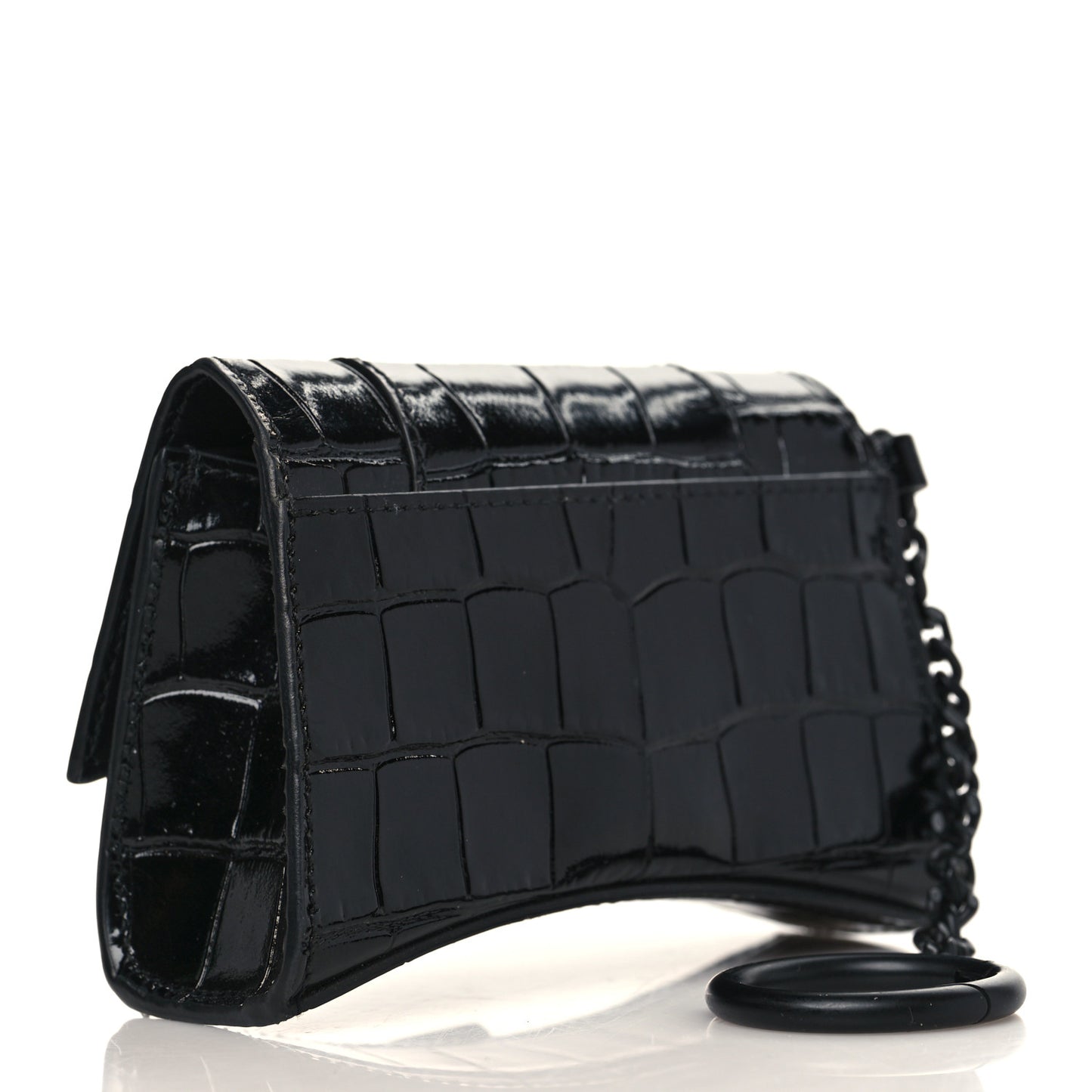 Shiny Calfskin Monochrome Crocodile Embossed Hourglass Chain Cardholder Black