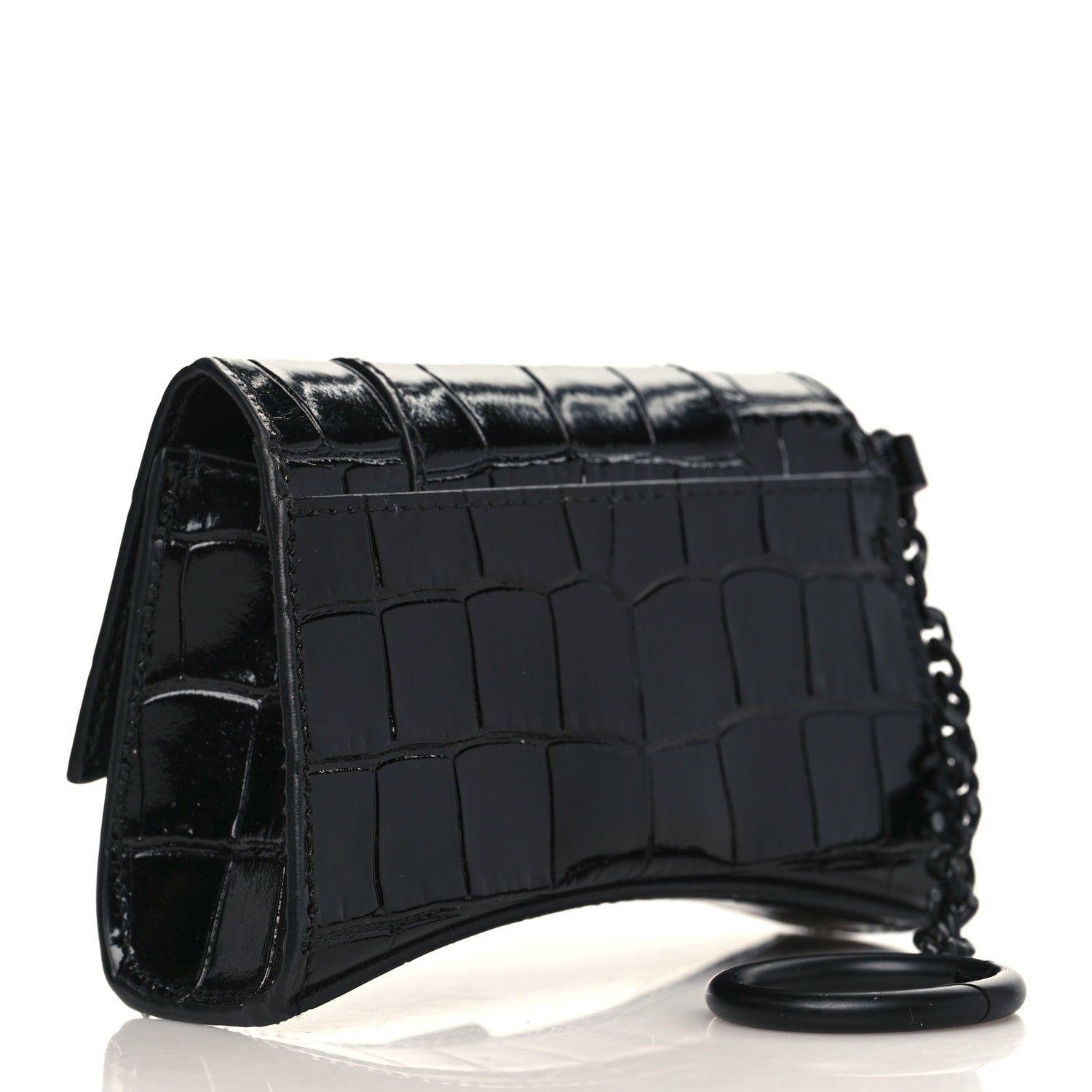 Balenciaga Shiny Calfskin Monochrome Crocodile Embossed Hourglass Chain Cardholder Black 3 of 10