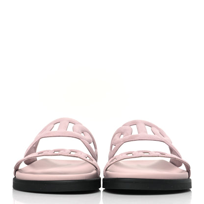 Hermes Suede Goatskin Extra Sandals 38.5 Rose Porcelain 2 of 9