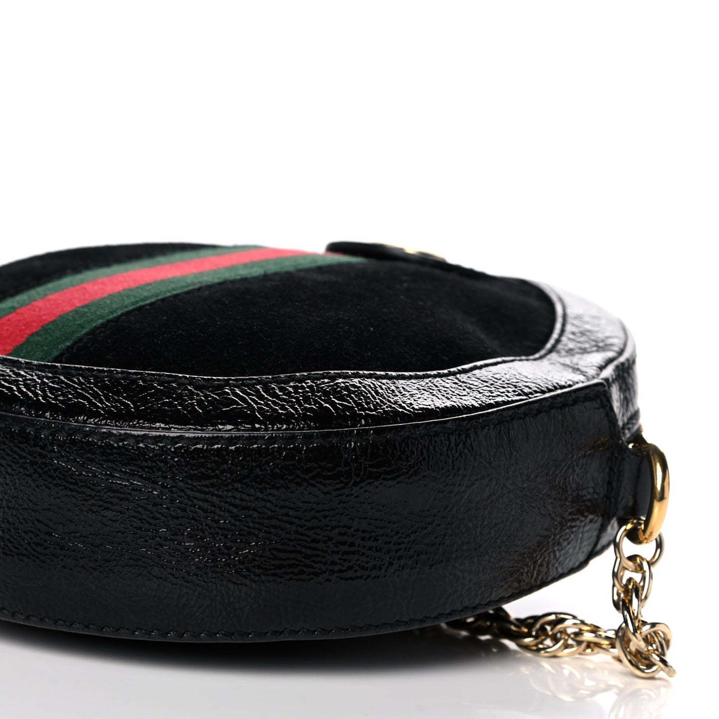 Suede Patent Web Mini Ophidia Round Shoulder Bag Black