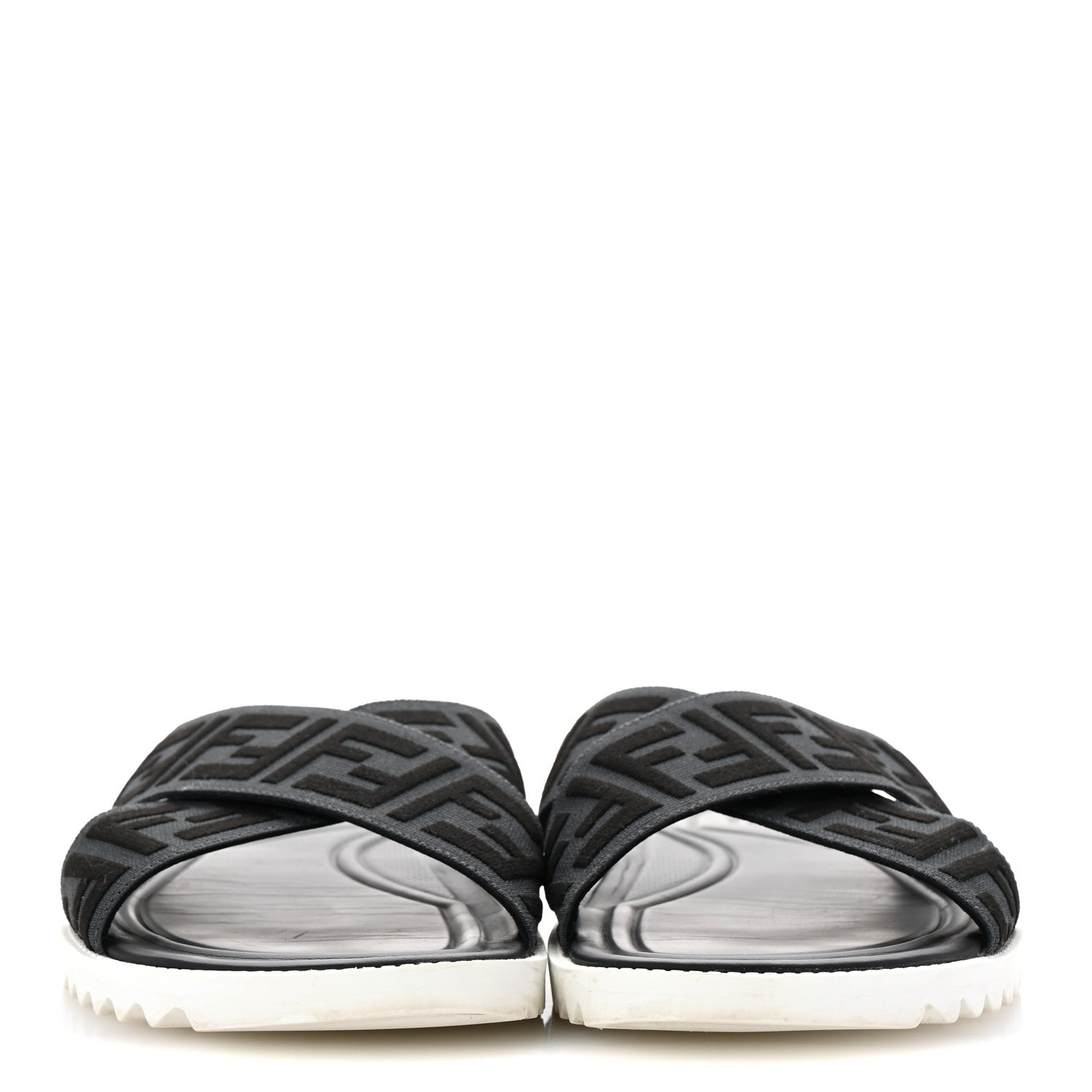 Fendi Fabric Rubber Macro FF Embroidered Mens Crisscross Slide Sandals 8 Asfalto Black 3 of 8