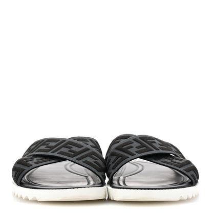 Fendi Fabric Rubber Macro FF Embroidered Mens Crisscross Slide Sandals 8 Asfalto Black 3 of 8