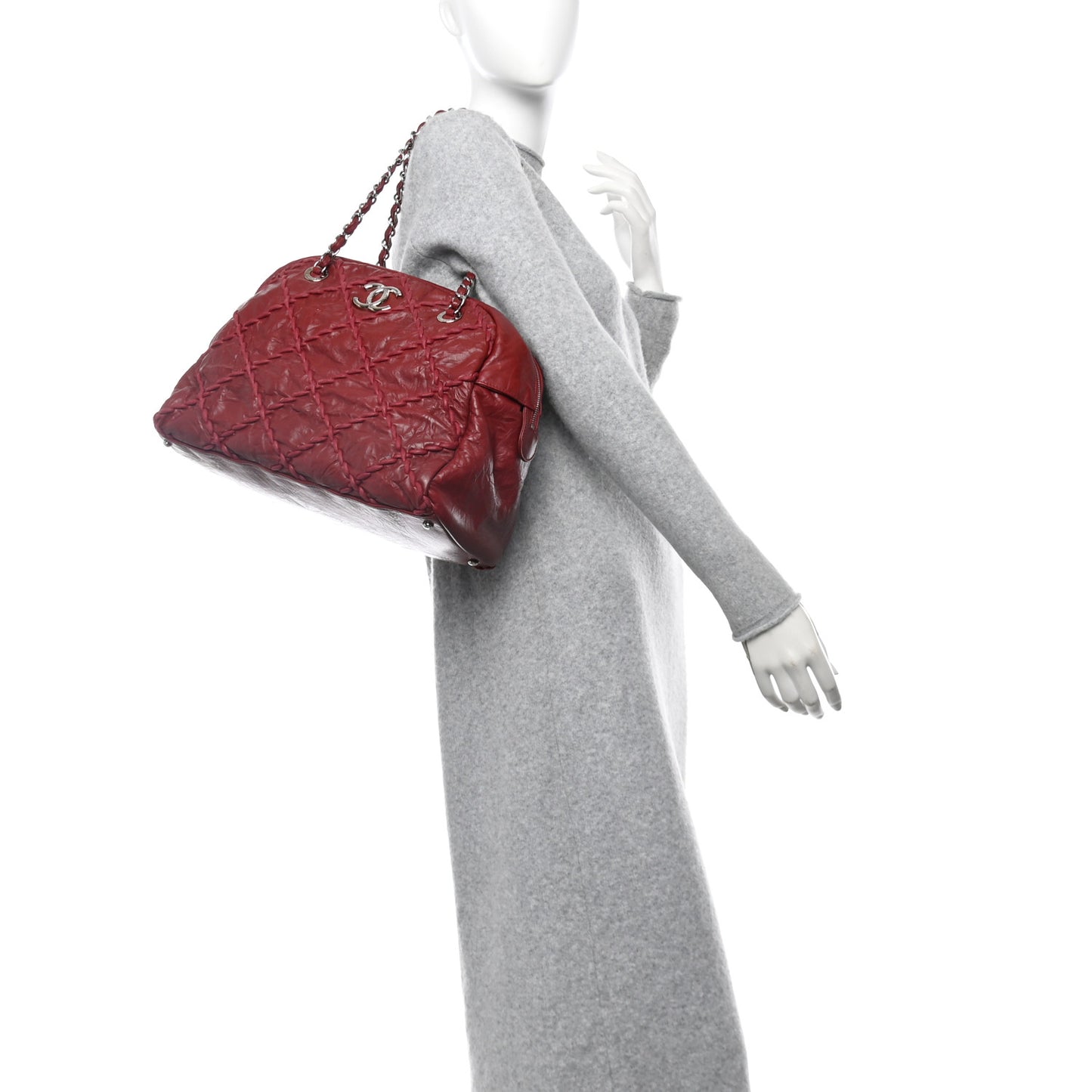 Crinkled Calfskin Ultra Stitch Bowling Bag Red