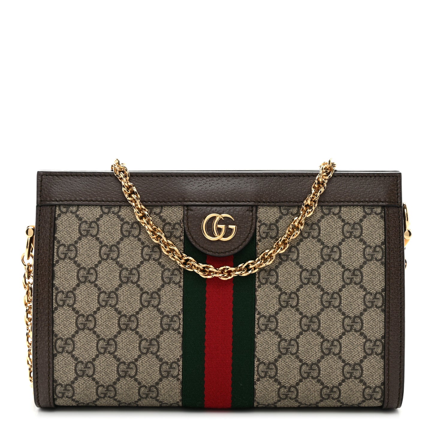 GG Supreme Monogram Web Small Ophidia Chain Shoulder Bag Brown
