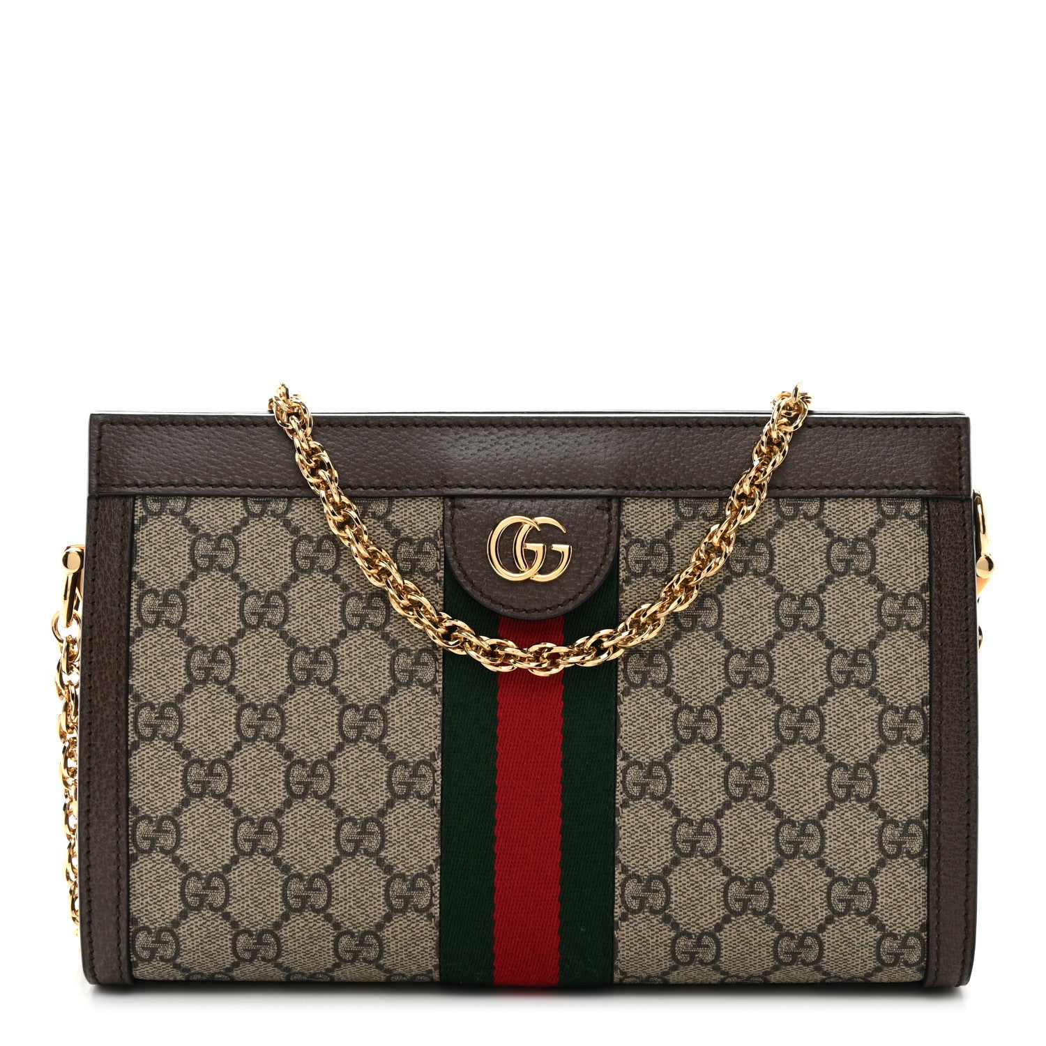 Gucci GG Supreme Monogram Web Small Ophidia Chain Shoulder Bag Brown 1 of 11