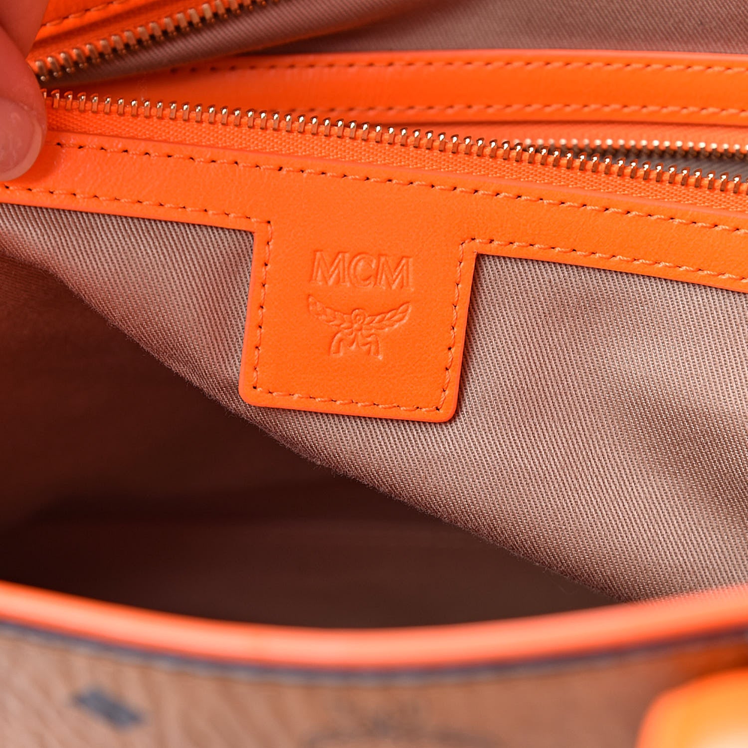MCM Visetos Medium Geonautic Shopper Tote Cognac Neon Orange 6 of 12