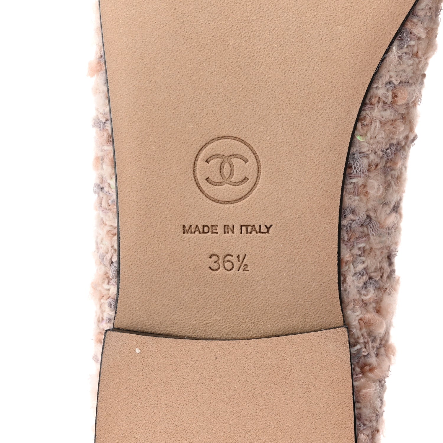 Chanel Glittered Tweed Grosgrain Cap Toe CC Ballerina Flats 36.5 Light Pink Beige Ecru Black 7 of 9