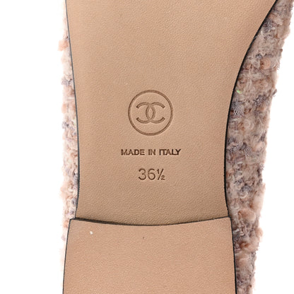 Chanel Glittered Tweed Grosgrain Cap Toe CC Ballerina Flats 36.5 Light Pink Beige Ecru Black 7 of 9