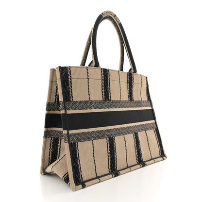 Christian Dior Canvas Embroidered Medium Bayadere Book Tote Black Beige 2 of 13