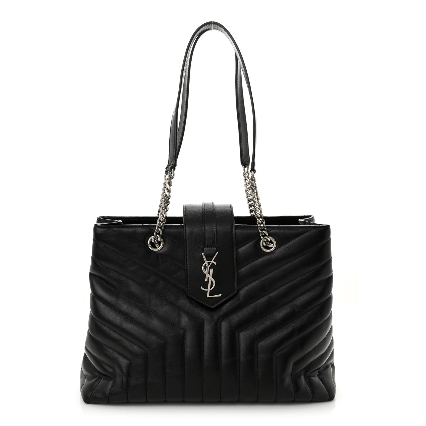Calfskin Y Quilted Monogram Large Loulou Shopper Black