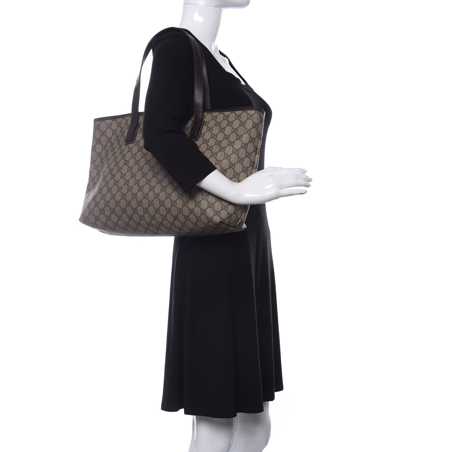 Gucci GG Supreme Monogram Medium Zippered Shopping Tote Dark Brown 2 of 15