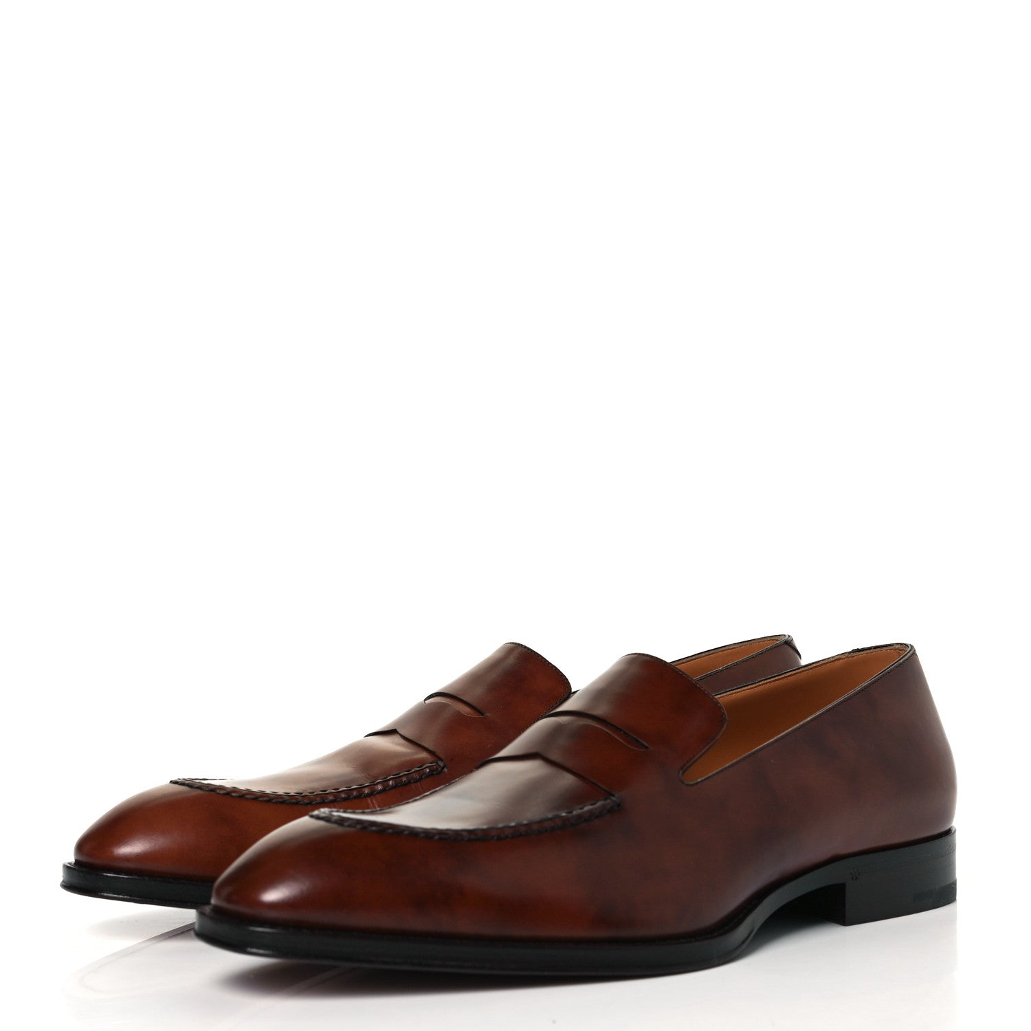 Louis Vuitton Waxed Calfskin Mens Vendome Loafers 8.5 Brown 2 of 9