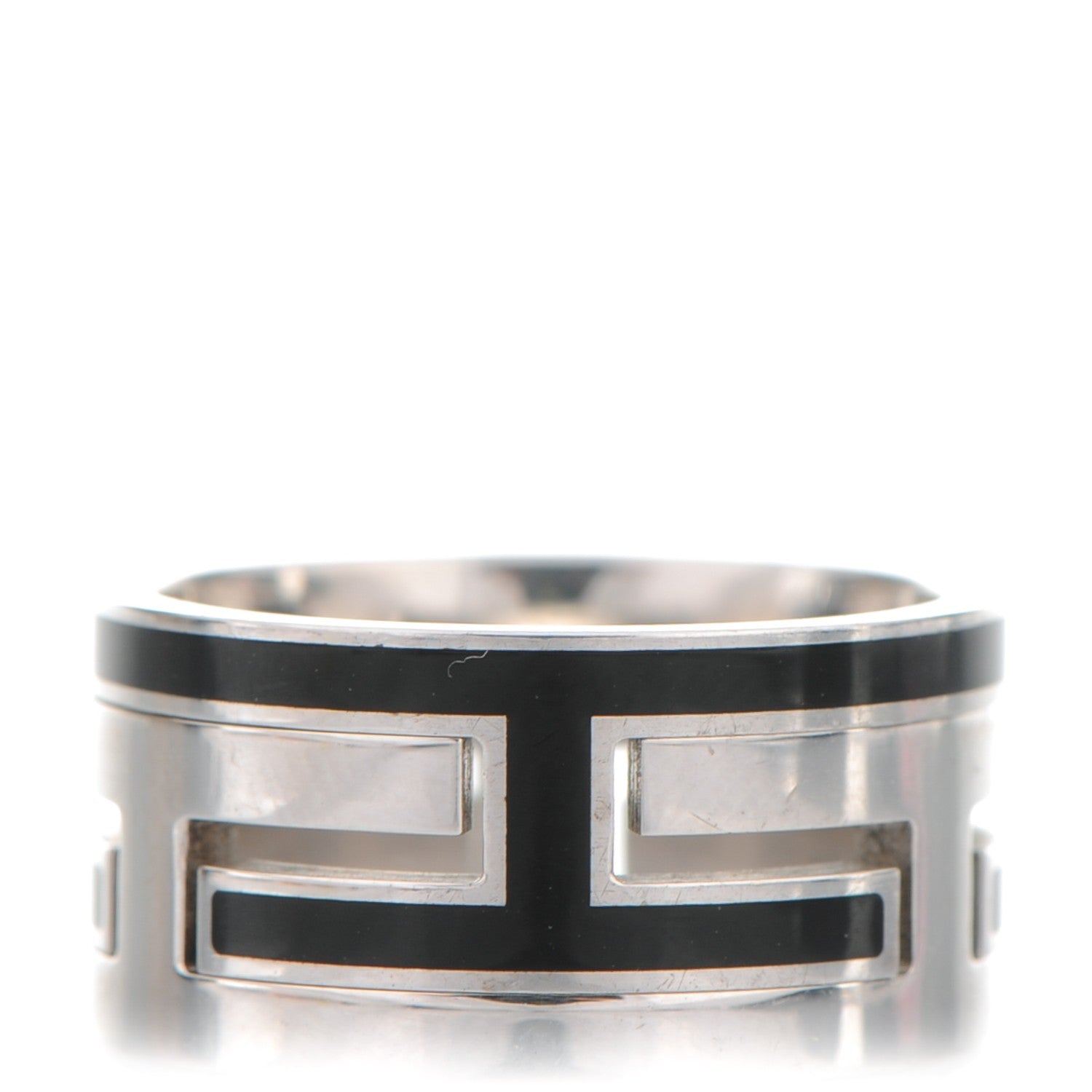Hermes Sterling Silver Enamel Move H Ring 52 6.25 Black 1 of 4