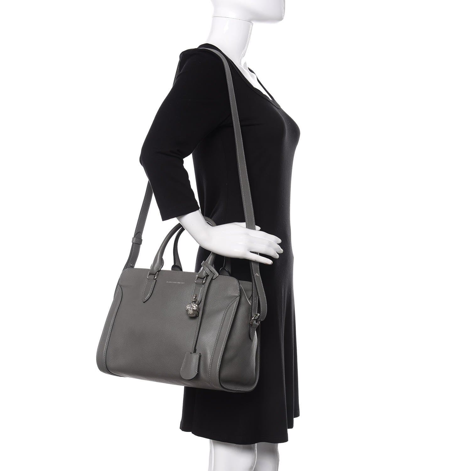 Alexander McQueen Pebbled Calfskin Small Skull Padlock Zip Around Tote Dark Grey 2 of 10
