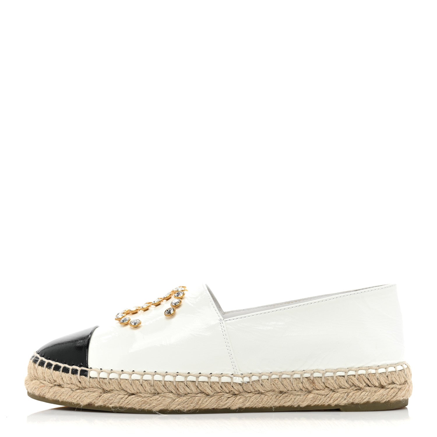 Chanel Patent Calfskin Crystal CC Espadrilles 38 White Black 1 of 13