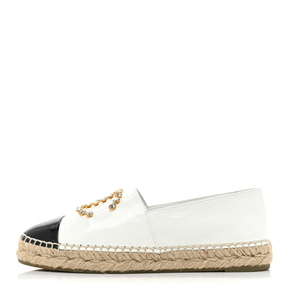 Chanel Patent Calfskin Crystal CC Espadrilles 38 White Black 1 of 13