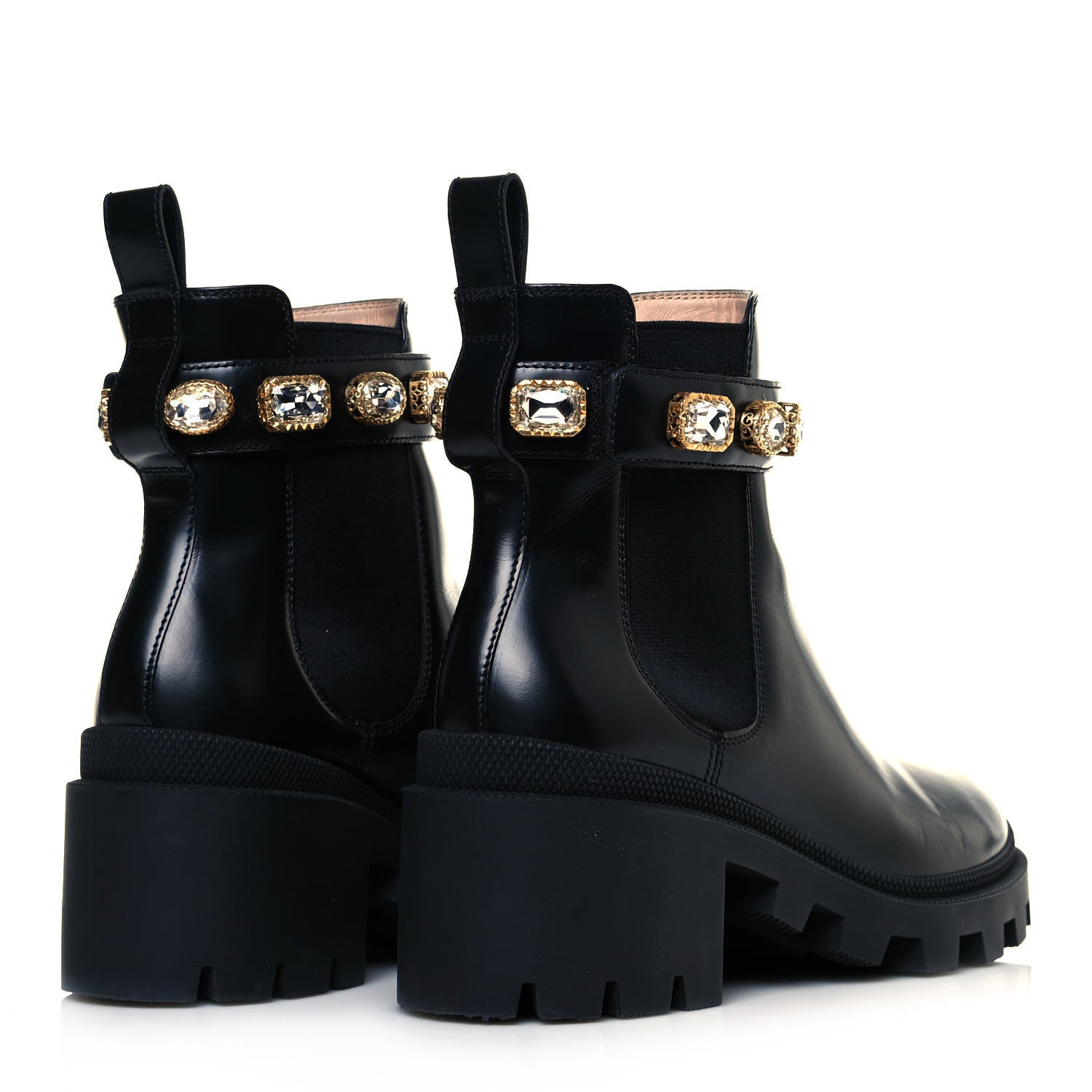 Gucci Calfskin Crystal GG Trip Chelsea Ankle Boots 37 Black 4 of 10