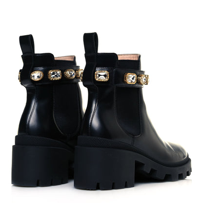 Gucci Calfskin Crystal GG Trip Chelsea Ankle Boots 37 Black 4 of 10
