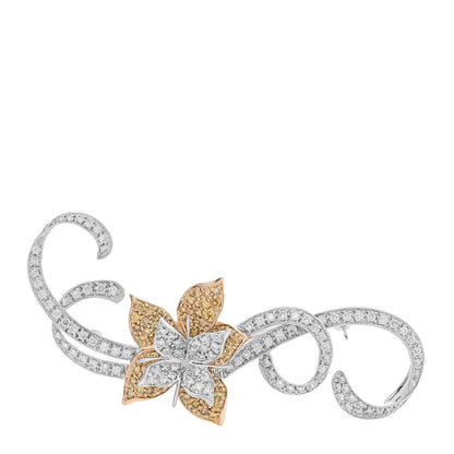 Parker & West by FASHIONPHILE 18K White Gold Yellow White Diamond 1.75ctw Floral Ribbon Brooch 1 of 4