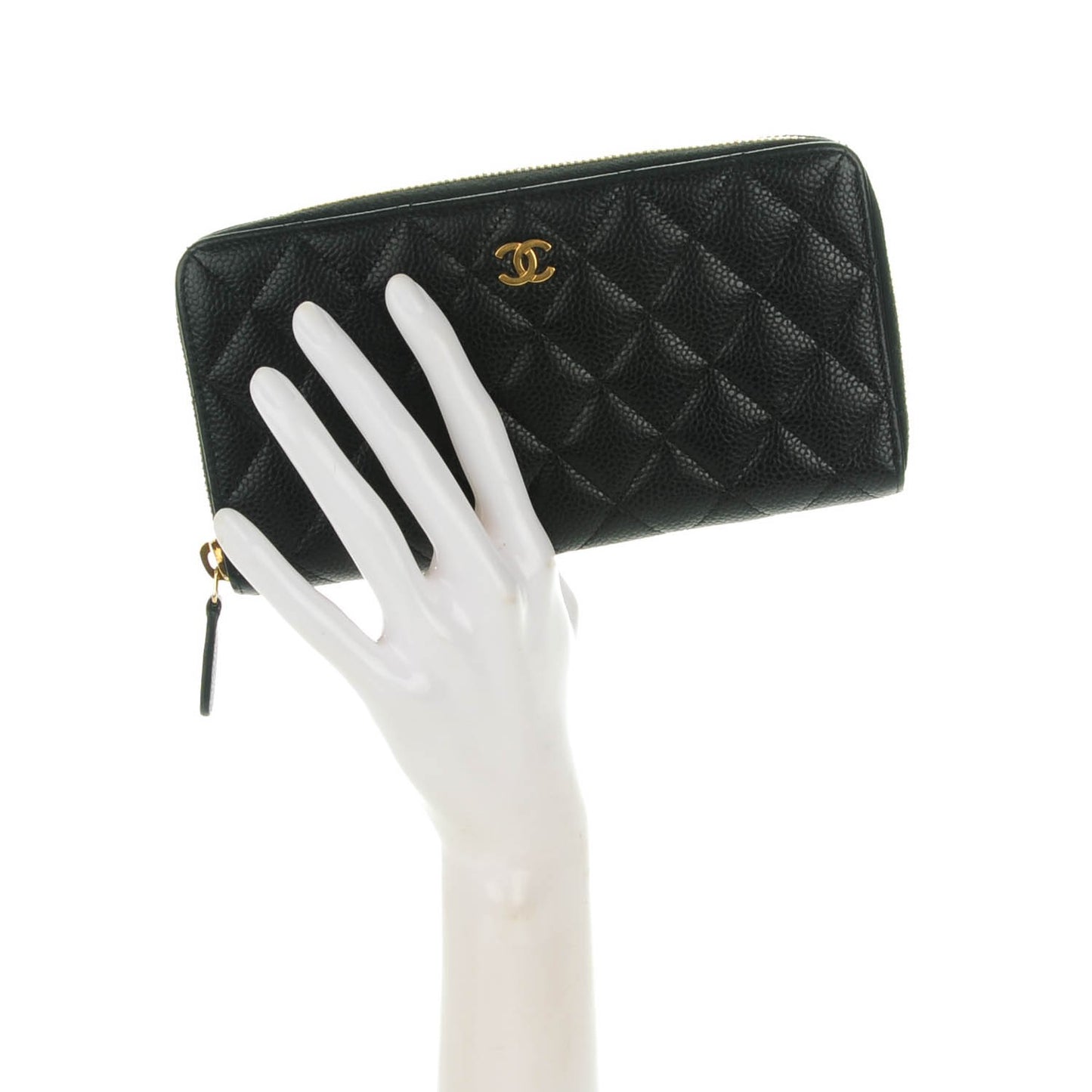 Caviar Quilted Large Gusset Zip Around Wallet Black