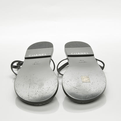 Chanel Iridescent Lambskin Chain Thong Sandals 41 Dark Silver 5 of 8