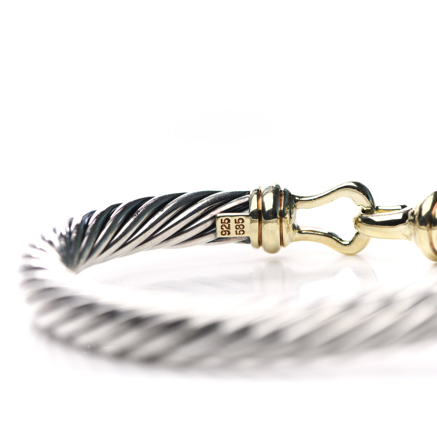 Sterling Silver 14K Yellow Gold 7mm Cable Classic Buckle Bracelet