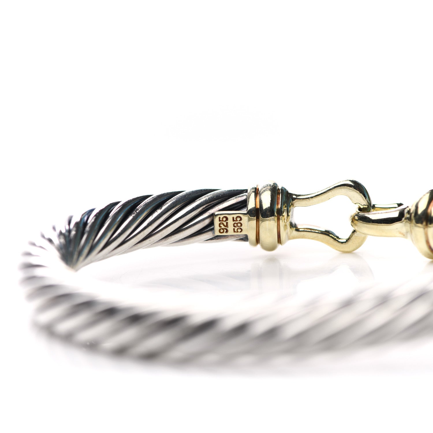 David Yurman Sterling Silver 14K Yellow Gold 7mm Cable Classic Buckle Bracelet 3 of 4